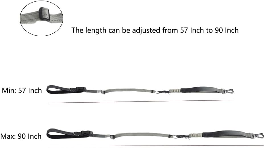 Hands Free Dog Leash for Large Medium Dogs Heavy Duty Bungee Reflective Adjustable Waist Leashes for Walking Running with Car Buckle 4-6FT (Grey)