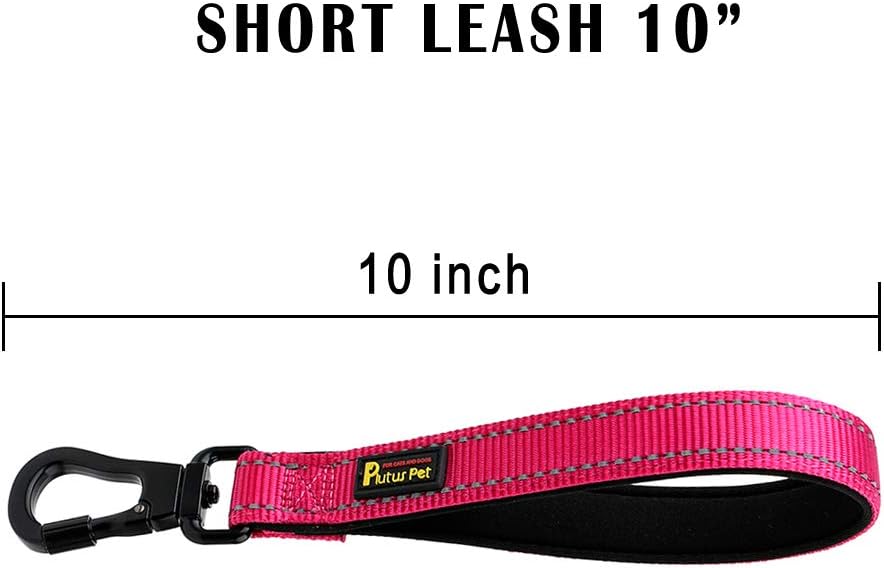 PLUTUS PET 10 Inch Short Dog Leash for Large Dogs with Locking Carabiner Clip & Padded Handle (10”, Pink)
