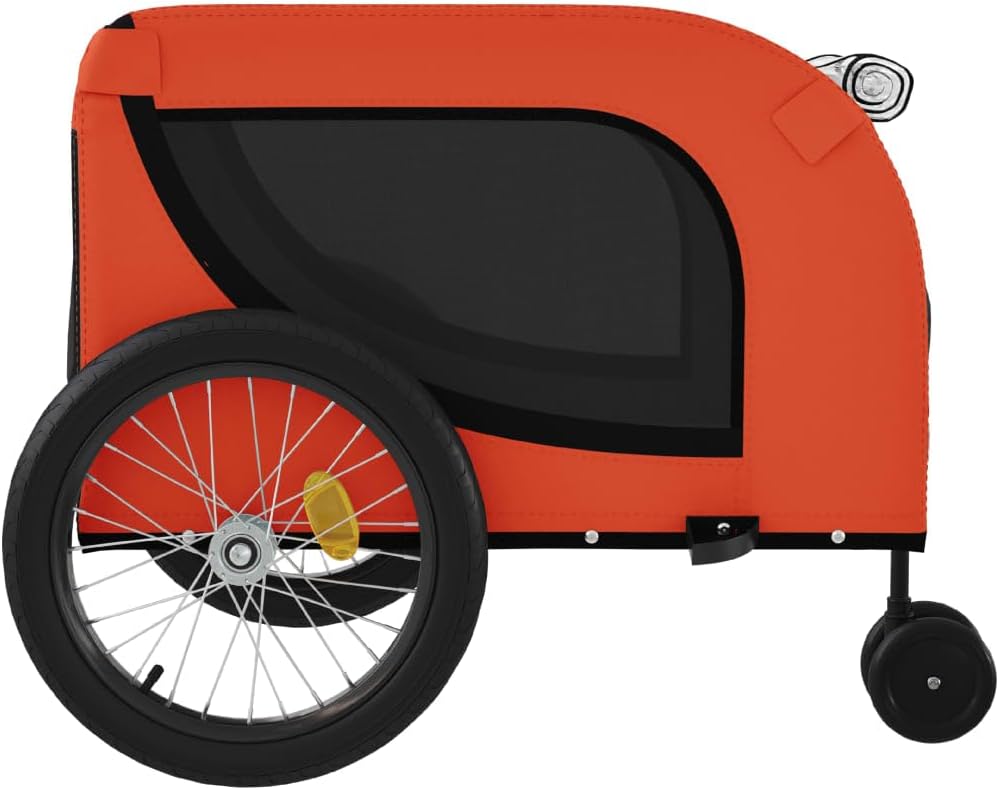 Tidyard Pet Bike Trailer Orange and Black Oxford Fabric and Iron Pet Bicycle Carrier, Animal Bike Stroller for Cat, Puppy, Dog, Outdoor, Travel Style B