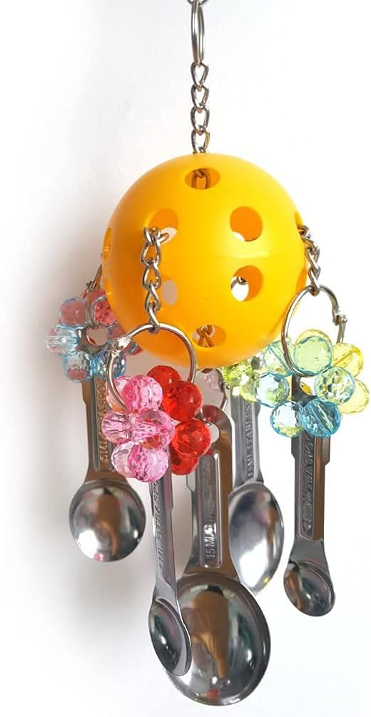 Litewoo Bird Chew Toy with Metal Spoons Ball Chewing Toy Hanging Swing for Parrot Macaw Cage Accessory