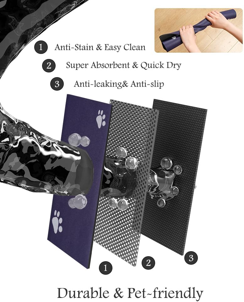 Pet Feeding Mat-Absorbent Dog Mat for Food and Water Bowl-No Stains Quick Dry Water Dispenser Mat-Dog Accessories Pet Supplies-Bowl for Messy Drinkers(Navy,16"x24"