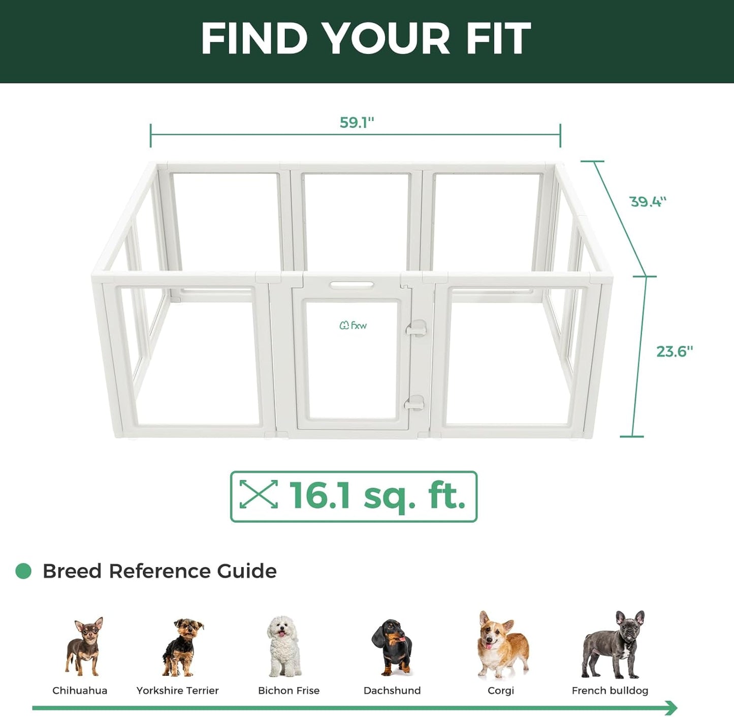 FXW AuraSpace Acrylic Indoor Unleashed Dog Playpen for Puppies and Small Dogs, 24 Inch, 10 Panels, White