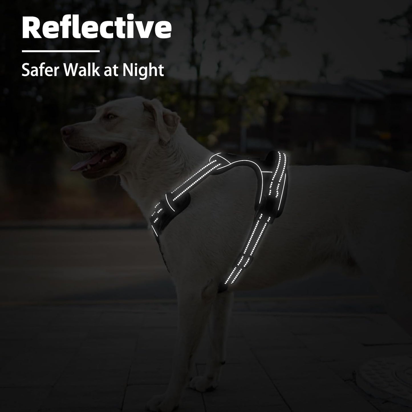 PUPTECK No Pull Dog Harness for Large, Adjustable Reflective Dog Harness with Handle Easy Control, Comfortable Soft Padded Pet Vest Harness for Extra Large Dogs, Black XL