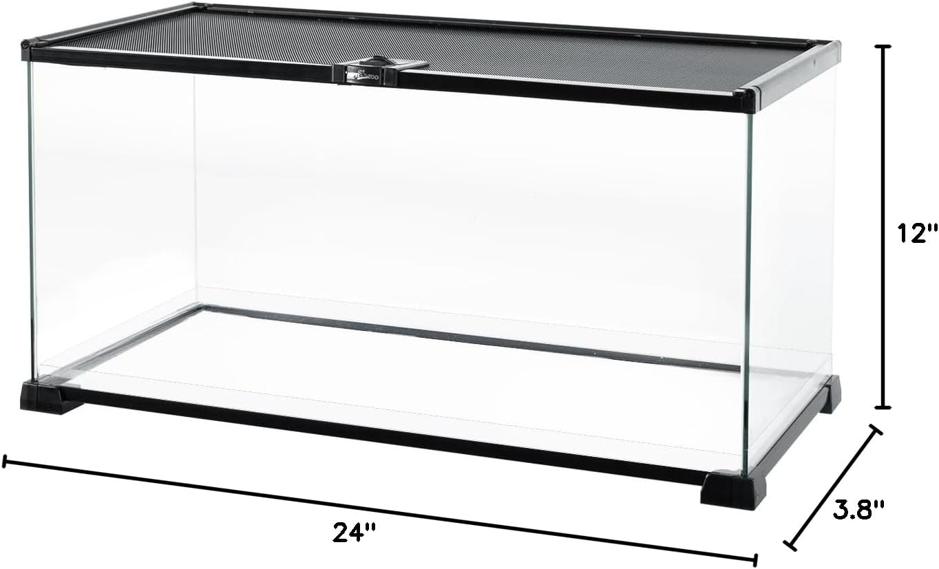 REPTI ZOO Full Glass 15 Gallon Reptile Tank, Medium Reptile Terrarium 24" X 12" X 12" for Gecko Hermit Crab Hognose Snake etc, Top Screen Ventilation & Feeding