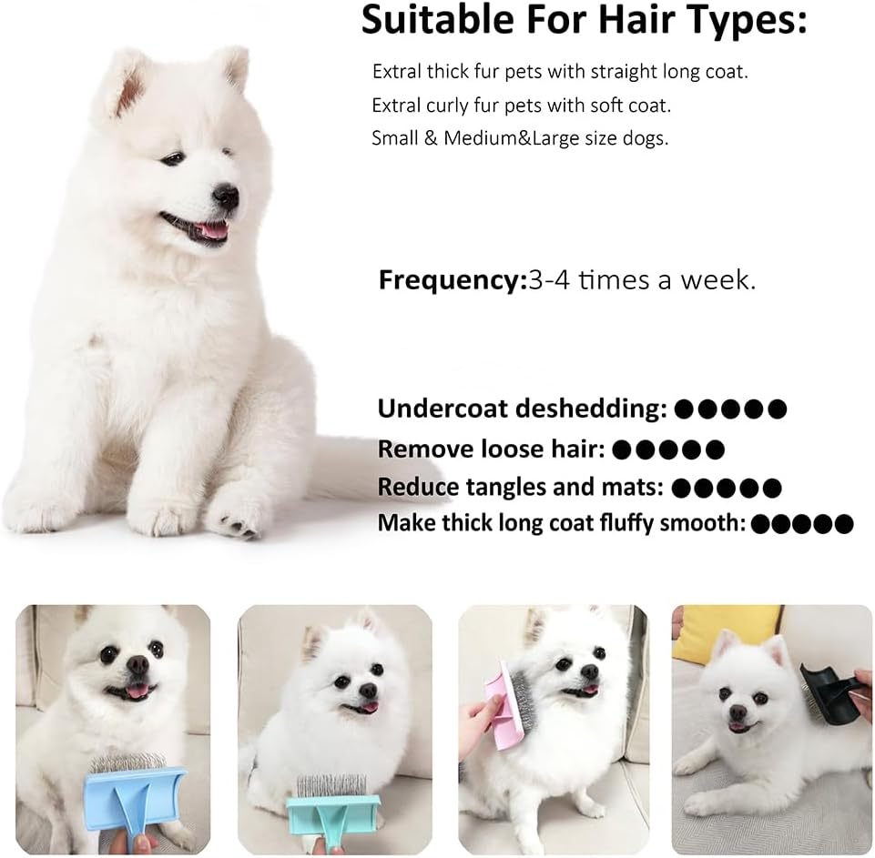 Slicker Brush for Poodles and Goldendoodles - Curved Brush for Thick, Fluffy, Shedding Fur on Dogs and Cats - Soft, Gentle Pins for Grooming (Blue)