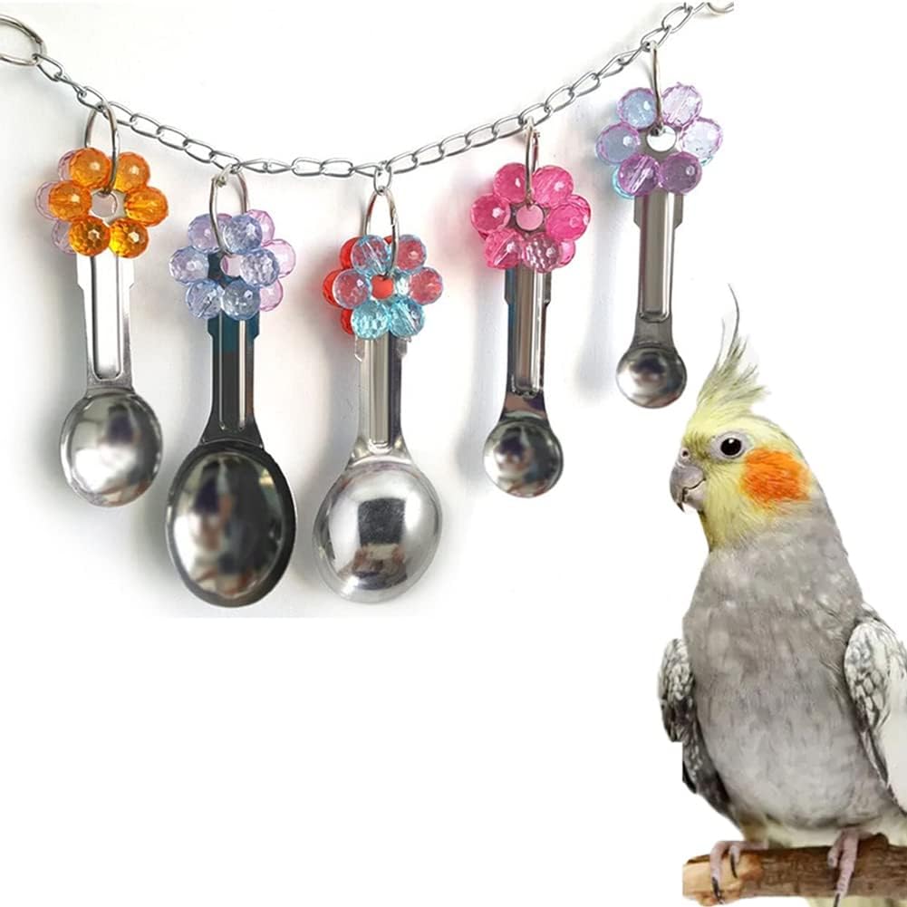 Litewoo Bird Stainless Steel Bell Toys, Safe and Stable Hanging Spoons Pipe Chew Bite Toy(E)
