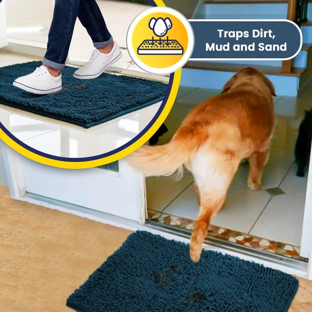 Muddy Mat® Shown on TV–Super Absorbent Microfiber Dog Door Mat for Muddy Paws, Non-Slip Washable Pet Rug, Quick Dry Chenille Entryway Carpet, Machine Washable Indoor Outdoor mat–Atlantic Blue 59"x24"