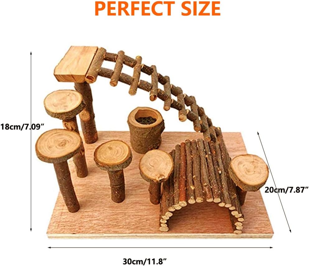 Wooden Hamster Bridge, Small Animals Climbing Ladder Activity Set Platform Ramps Playground Toys for Mouse Dwarf Hamster Gerbil Rat Sugar Glider Syrian Hamster