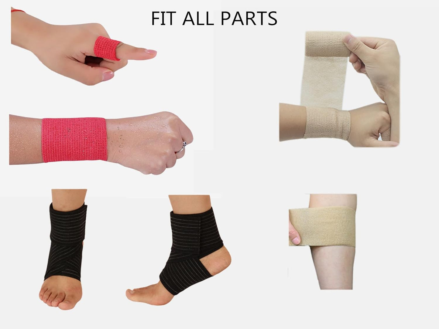 6 Pack 2" x 5 Yards Self Adhesive Bandage Wrap Breathable Cohesive Vet Wrap for Pets, Elastic Self-Adherent Tape for Sports, Wrist, Ankle (Black)