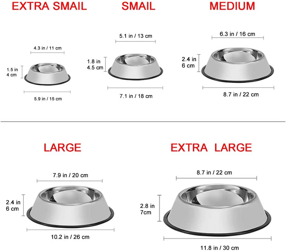 Stainless Steel Dog Bowls, 1 Cup/8oz Cat Bowl Water and Food with Rubber Base, Pet Bowls for Small Dogs, Cats, Puppy, Rabbit and Kitten, 2Pack