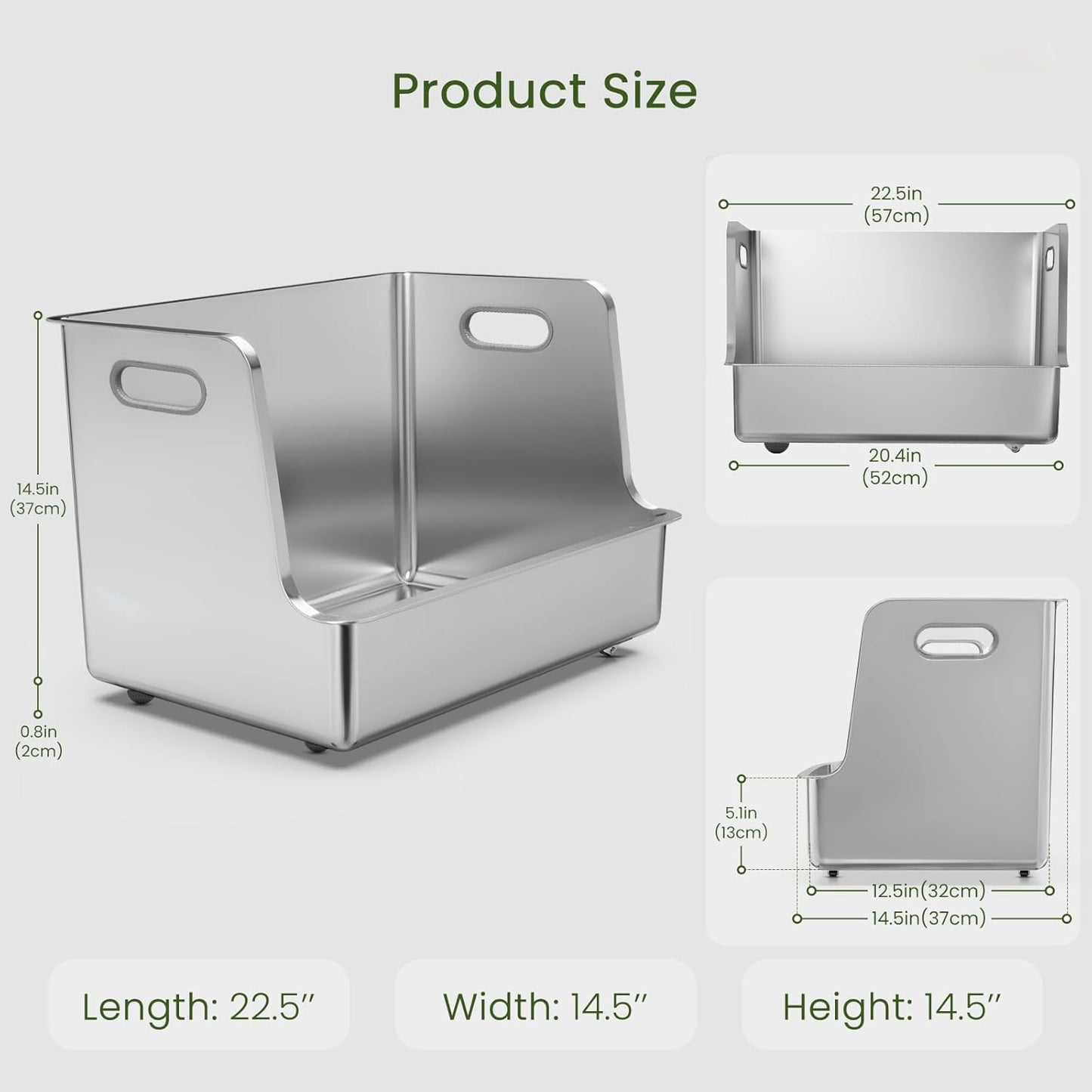 One-Piece Stainless Steel Litter Box, 14.5" High-Side XL Metal Cat Litter Box, Extra Wide Entry Pet Toilet, Cat Litter Station with Wheels, Easy to Move, Non-Stick, No Odor, for Big or Multiple Cats