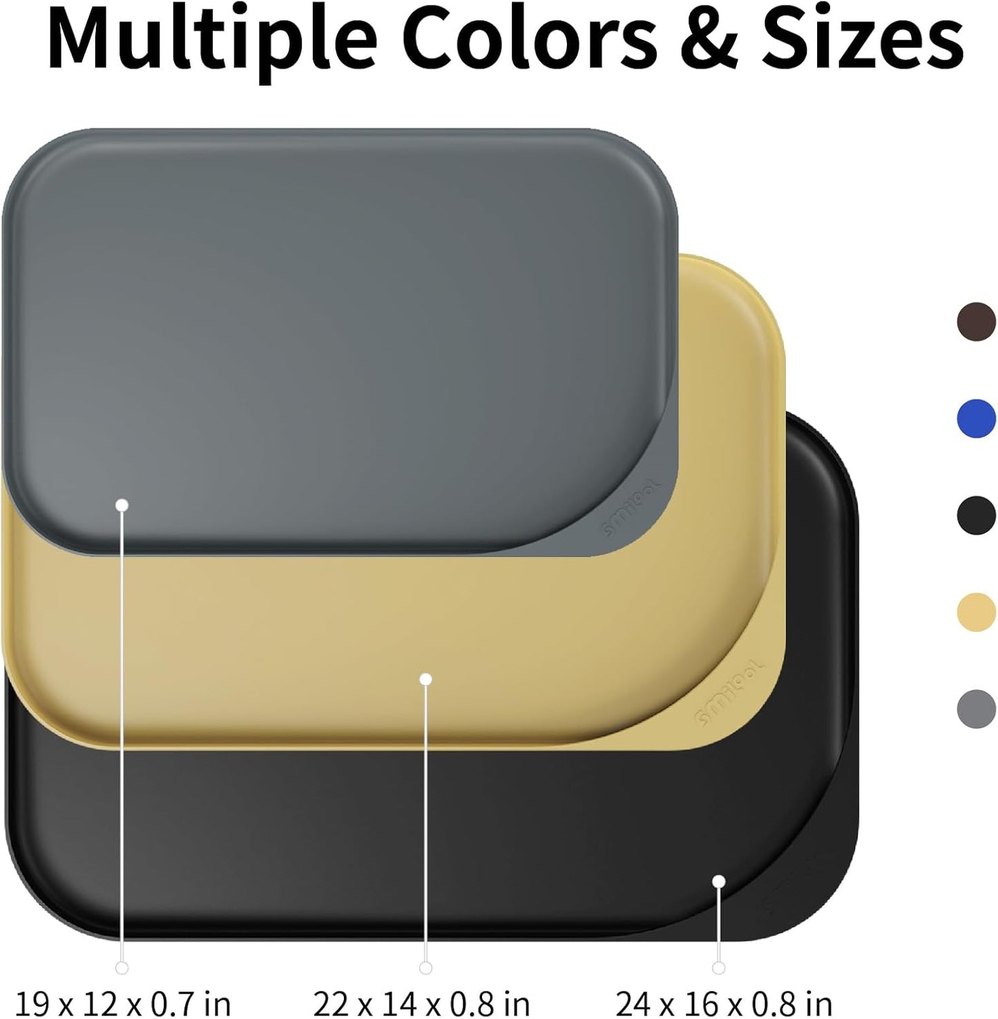 Silicone Pet Feeding Mat with Raised Edge & Residue Collection Pocket for Food and Water, Dog Bowl Mats, Cat Bowls Placemat with High Lip for Floor Waterproof, 19 x 12 x 0.7 Dark Brown