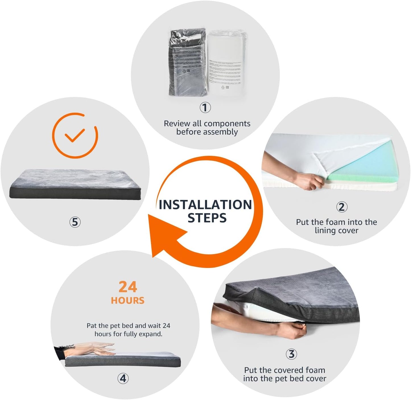 Amazon Basics Dog Bed with Cooling Gel Memory Foam, Pressure-Relief Support for Dogs up to 50lbs, Non-Slip Bottom, Machine Washable Cover, Large Sized (35" x 22"), Grey