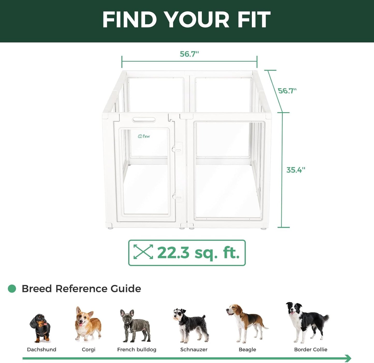 FXW AuraSpace Acrylic Indoor Unleashed Dog Playpen for Medium Dogs, 35 Inch, 8 Panels, White