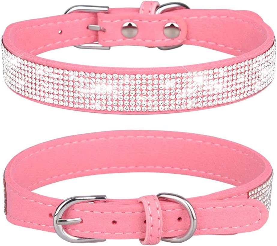 Dog Collar for Medium Dogs Female, Bling Diamond Fancy Crystal Glitter Pretty Jewel Rhinestone Puppy Dog Collars for Small Medium Large Breed Pet Girl Dogs Cats Kitten, Pink M Size
