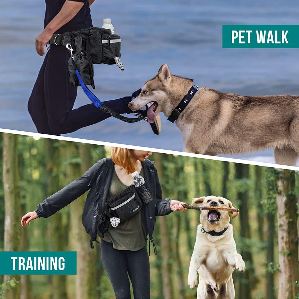 PetAmi Dog Fanny Pack, Treat Pouch for Dog Walking, Training, Built in Poop Bag Dispenser, Water Bottle Holder, Collapsible Bowl, Pet Treat Waist Belt for Hiking, Running, Kibbles (Black)