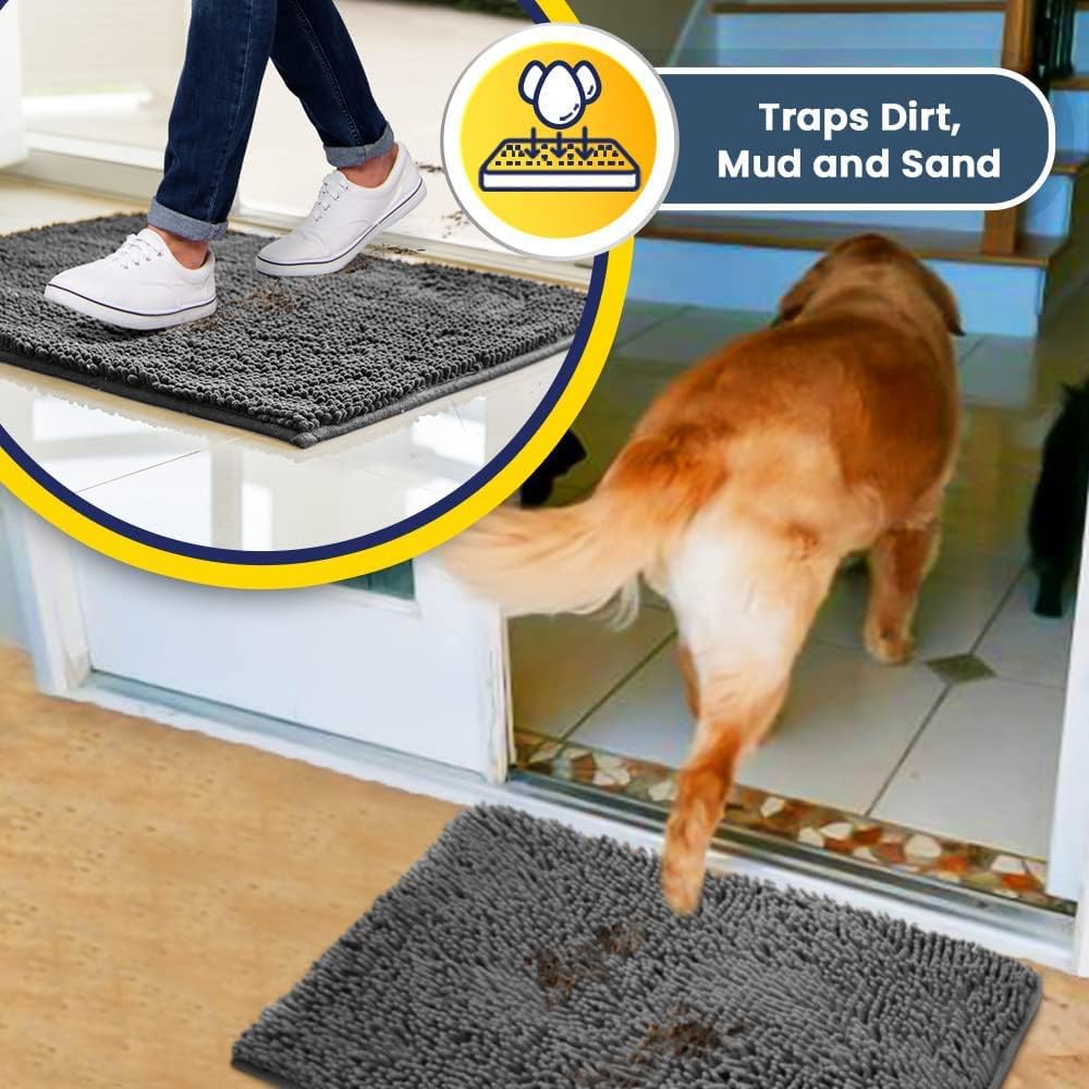 Muddy Mat® Shown on TV – Super Absorbent Door Mat Indoor, Microfiber Quick Dry Chenille Entryway Rug, Non-Slip Front Door Mat, Indoor Mats for Entryway, Machine Washable Pet Rug, Grey 24"x36"
