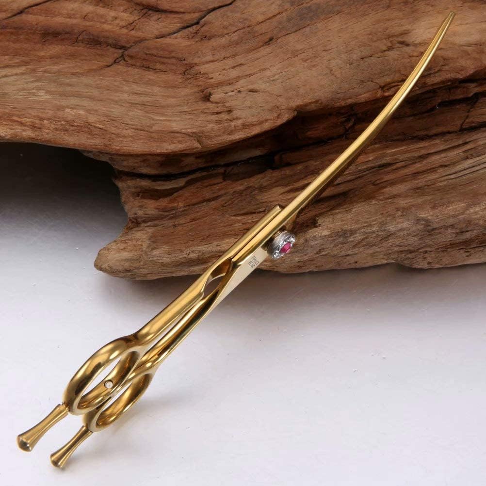 Fenice Peak Professional Dog Grooming Scissors Pet Curved Thinning Shears 7.0'' Extremely Sharp Blades 440C Steel Thinning Scissors Durable Smooth Motion & Fine Cut for Dogs and Cats(Gold)