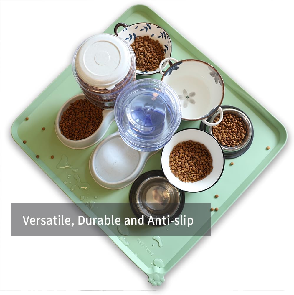 Hoki Found XX-Large Silicone Pet Food Mats Tray - Non Slip Pet Bowl Mats Placemat - Dog Cat Feeding Mat - Waterproof Dog Cat Food Mats -Pet Water Mats for Carpet - Jade