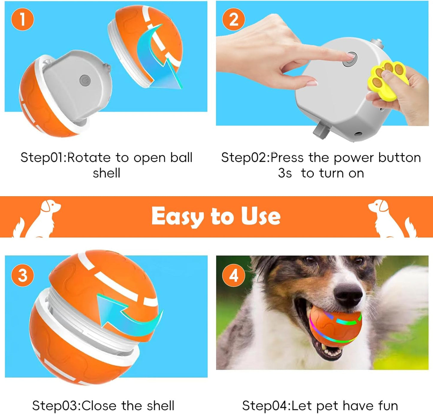 Smart Interactive Dog Ball, Interactive Dog Toys with Remote Control, Automatic Moving Pet Ball for Medium and Large Dogs, TPU Material, Rechargeable Vibrating Bouncing Pet Toy
