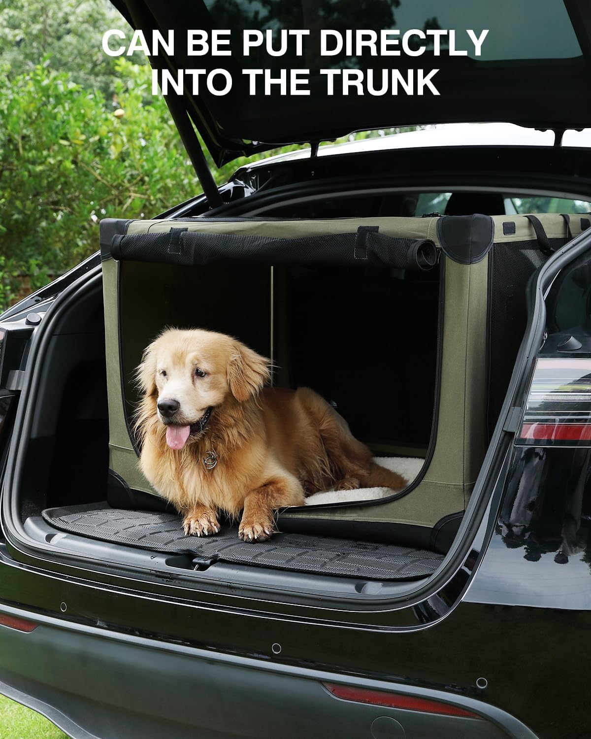 36-Inch Collapsible Travel Dog Crate, Portable 4-Door Soft Kennel for Medium to Large Dogs, Durable Mesh Windows, Indoor/Outdoor Use, Foldable, with Storage Bag (Green)