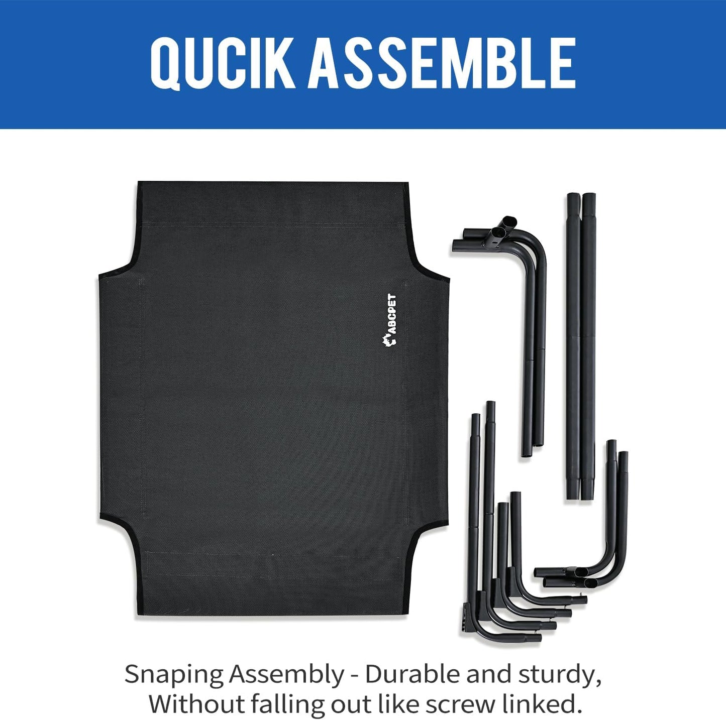 Elevated Dog Beds, Extra Large Raised Dog Cots Outdoor Cooling Dog Bed Waterproof Stable and Easy Assembly, Teslin Fabric with 1.2mm Thick Iron Frame, Breathable, Ultra-Sturdy,Black, 54*37*8.7