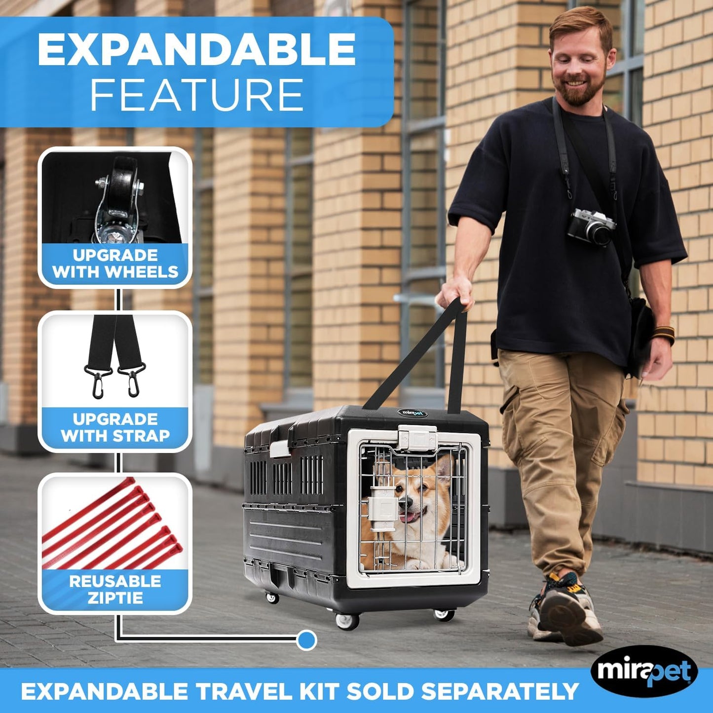 USA Pet Carrier & Crate 26" - Premium Collapsible Design for Medium Cats and Dogs - Portable Kennel for Indoor/Outdoor Use - 360-Degree Ventilation & Hard Plastic Wall Protection