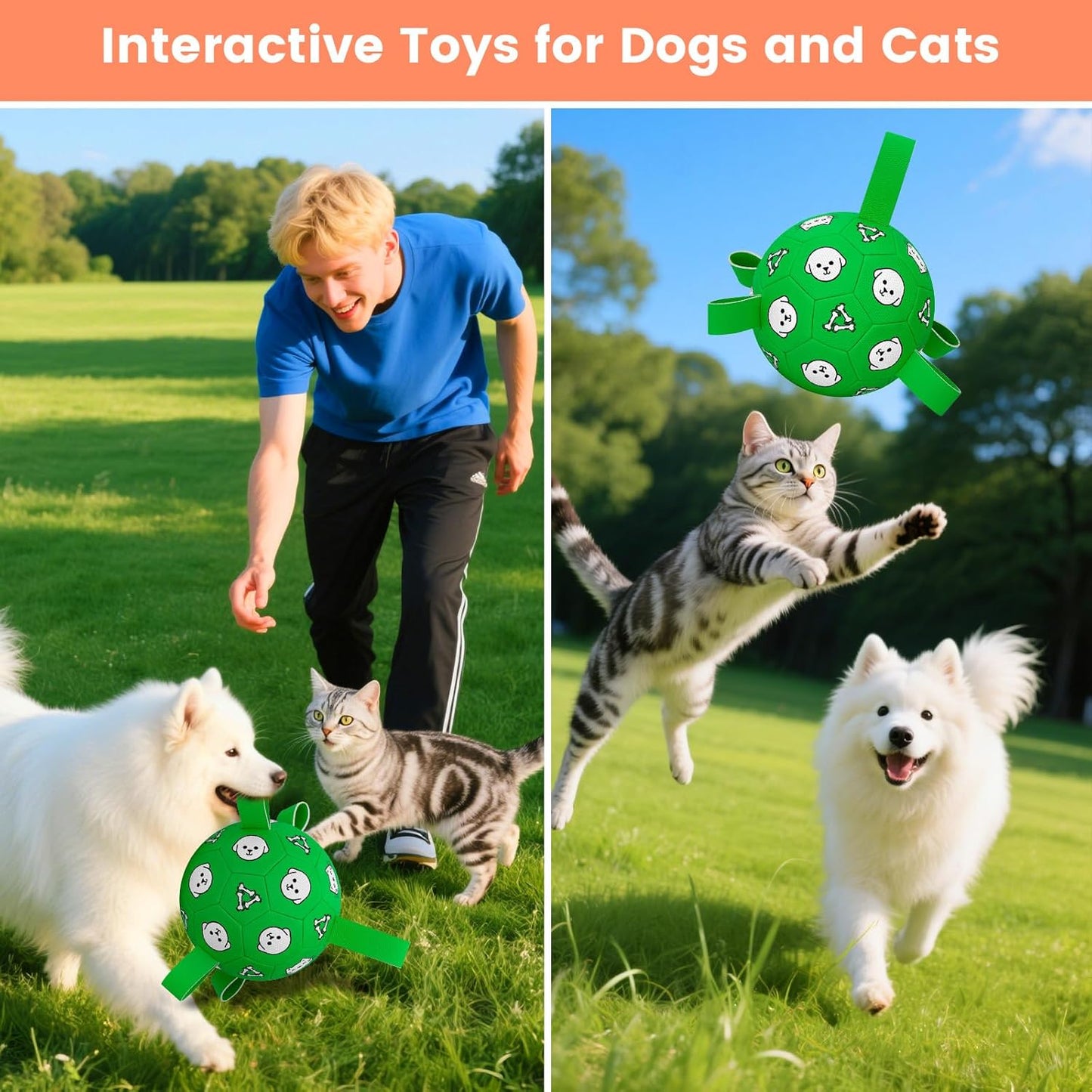 Dog Toys Ball, Durable Dog Soccer Ball with Straps, Interactive Dog Toys for Tug of War, Water Pool Puppy Toys for Indoor/Outdoor โ Fun Dog Birthday Gift for Small & Medium Dogs, 6 Inch