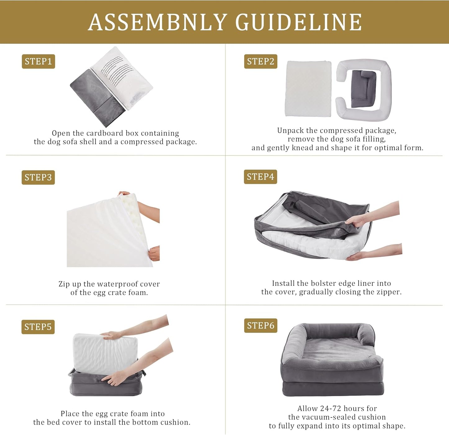 Bedfolks Orthopedic Dog Bed XXL, Waterproof Dog Sofa Bed for Giant Dogs, Egg Foam Pet Couch Bed with Removable Washable Cover and Nonslip Bottom, Dark Grey