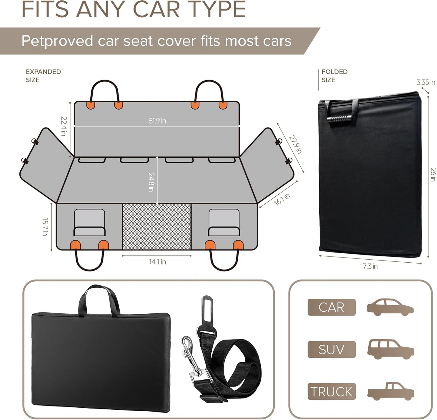 Back Seat Extender for Dogs, Heavy Duty Dog Car Seat Cover for Back Seat and Aggressive Chewer, Large Hard Bottom Car Seat Cover for Dogs, Dog Hammock for Car, Travel Pet Car Bed for Car, SUV, Truck