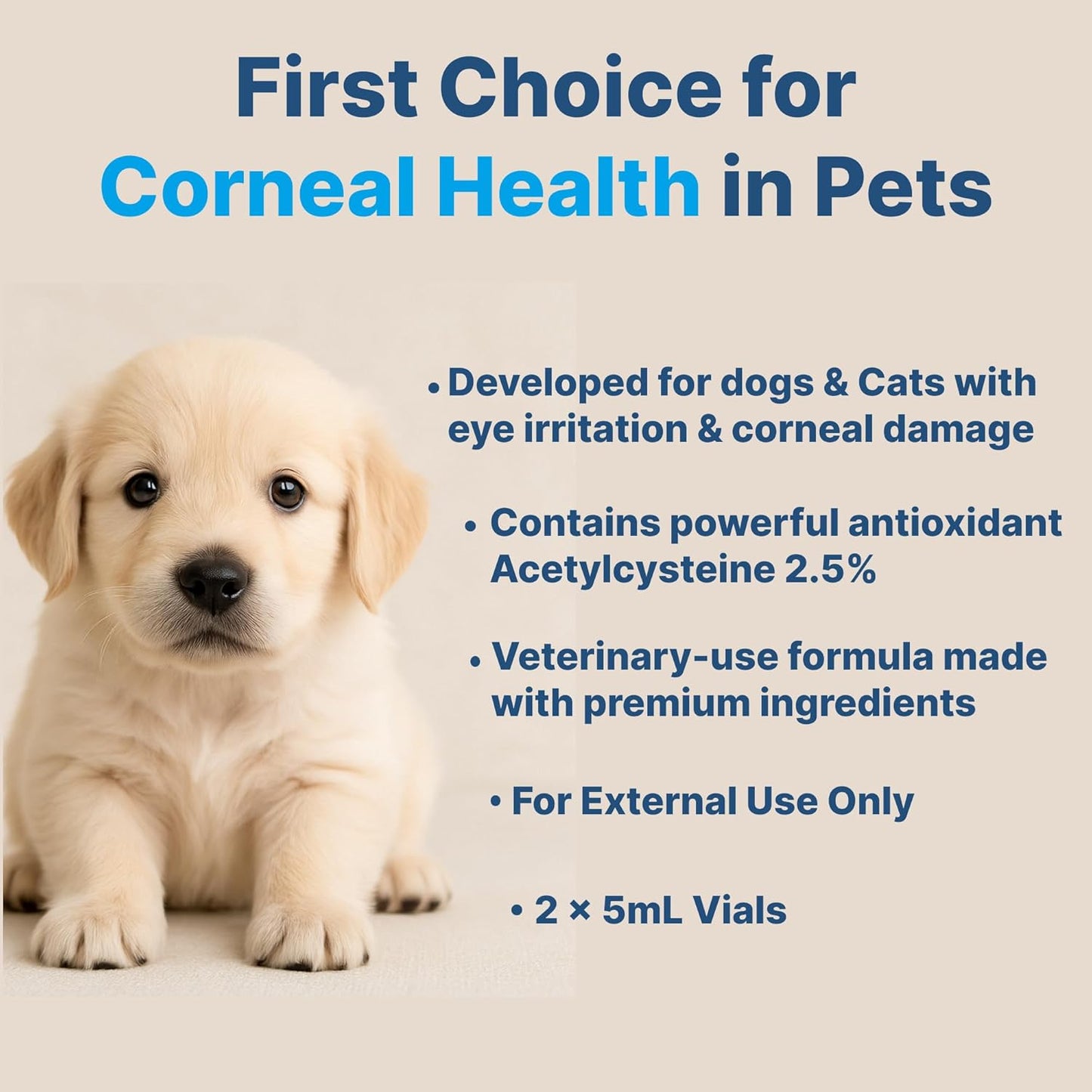 Eye Drops for Cats and Dogs with Hyaluronic Acid 0.4%, NAC 2.5%, Soothes Discomfort, Irritation & Dryness, Eye Lube for Pets, 5ml x 2 vials