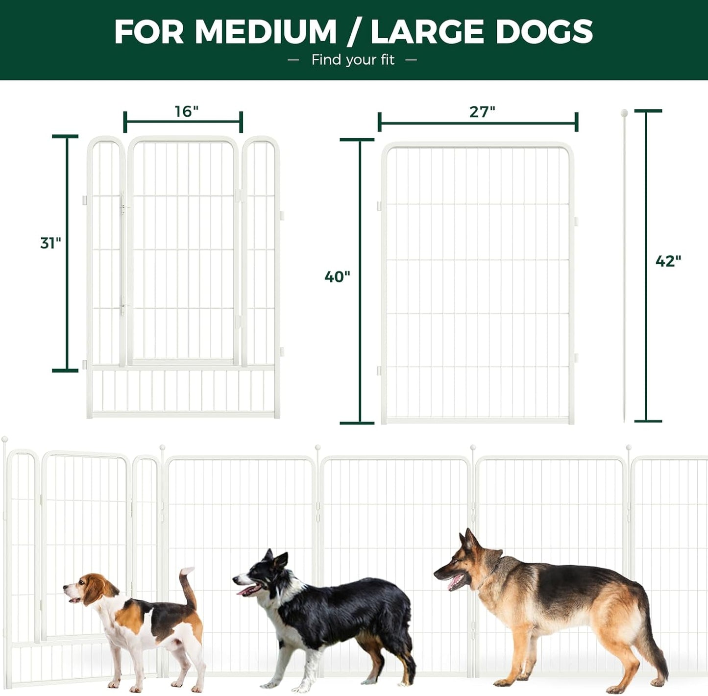 FXW Rollick Unleashed Dog Playpen for Indoor, Yard, RV Camping, 40 inch 16 Panels for Medium and Large Dogs, White│Patented