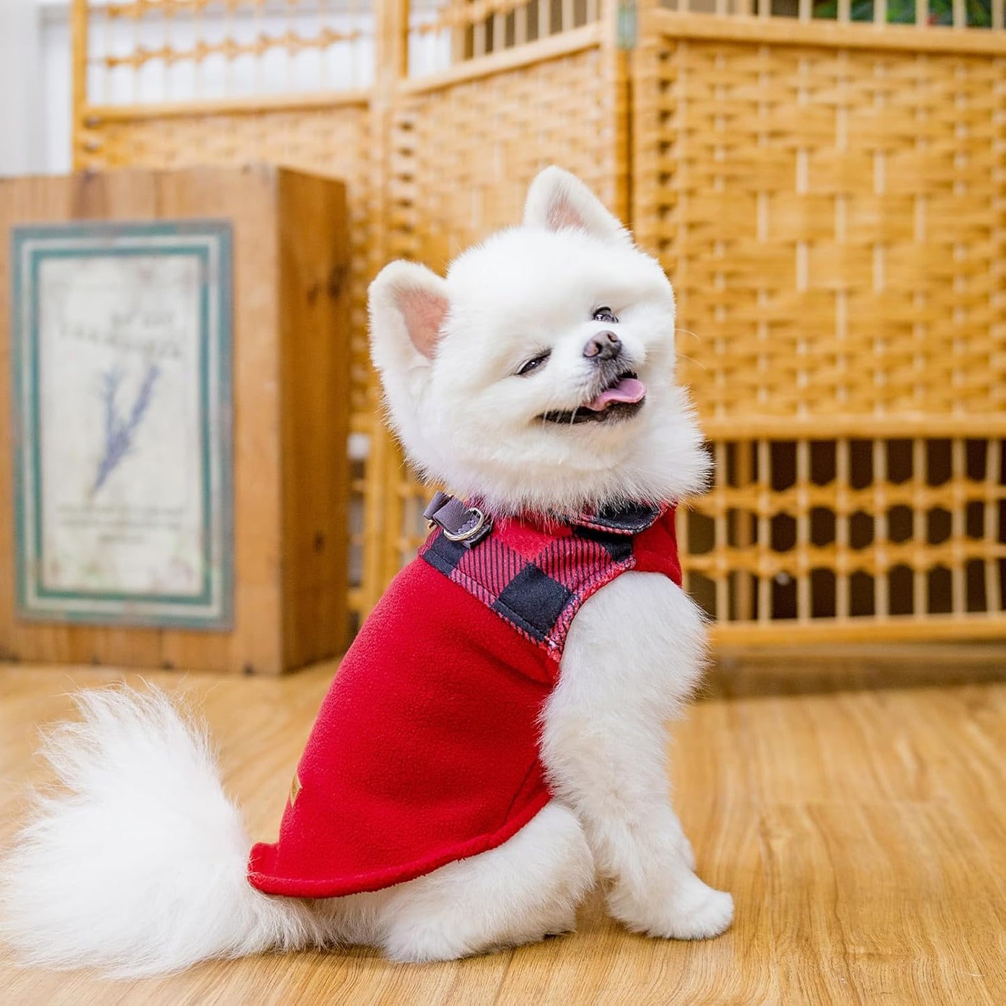 EXPAWLORER Fleece Dog Sweater - Classic Plaid Dog Jacket, Winter Coat Vest with 2 D-Rings for Leash, Pet Cold Weather Clothes, Sweatershirt for Boy or Girl