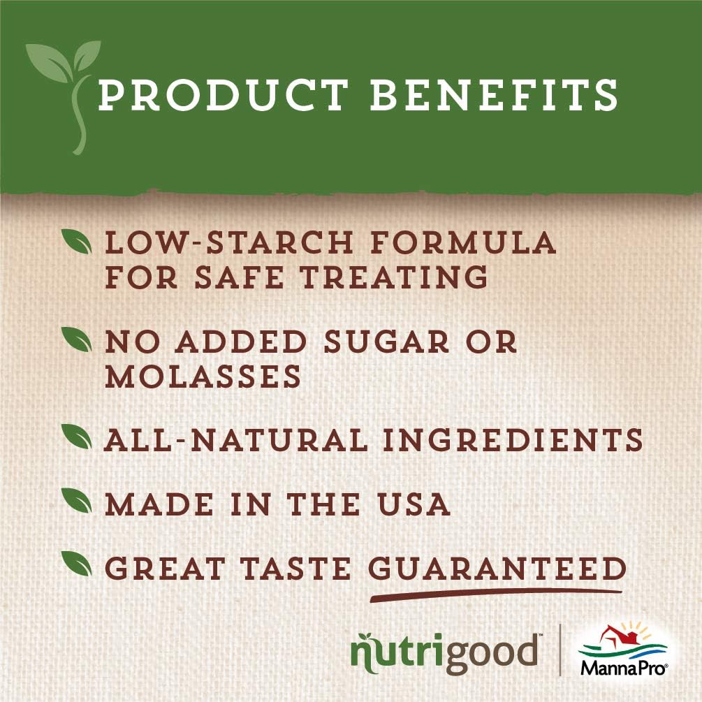 Manna Pro Nutrigood Low-Sugar Horse Treats – Apple Flavor, Healthy Natural Reward for Horses and Ponies, No Added Sugar, Made in USA, Low-Starch Equine Snacks, Supports Diets, 4 lb Bag