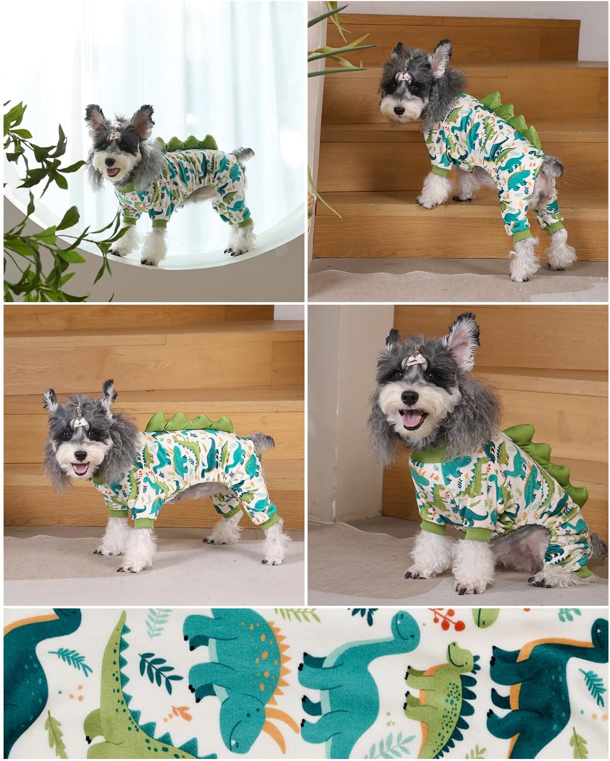 CuteBone Dinosaur Costume Dog Pajamas, Stretchy Spandex Crystal Velvet Sleepwear Coat for Small Dogs, Soft & Warm Pet Outfit Clothes for Cold Weather, Cozy Pullover Design COSP05L