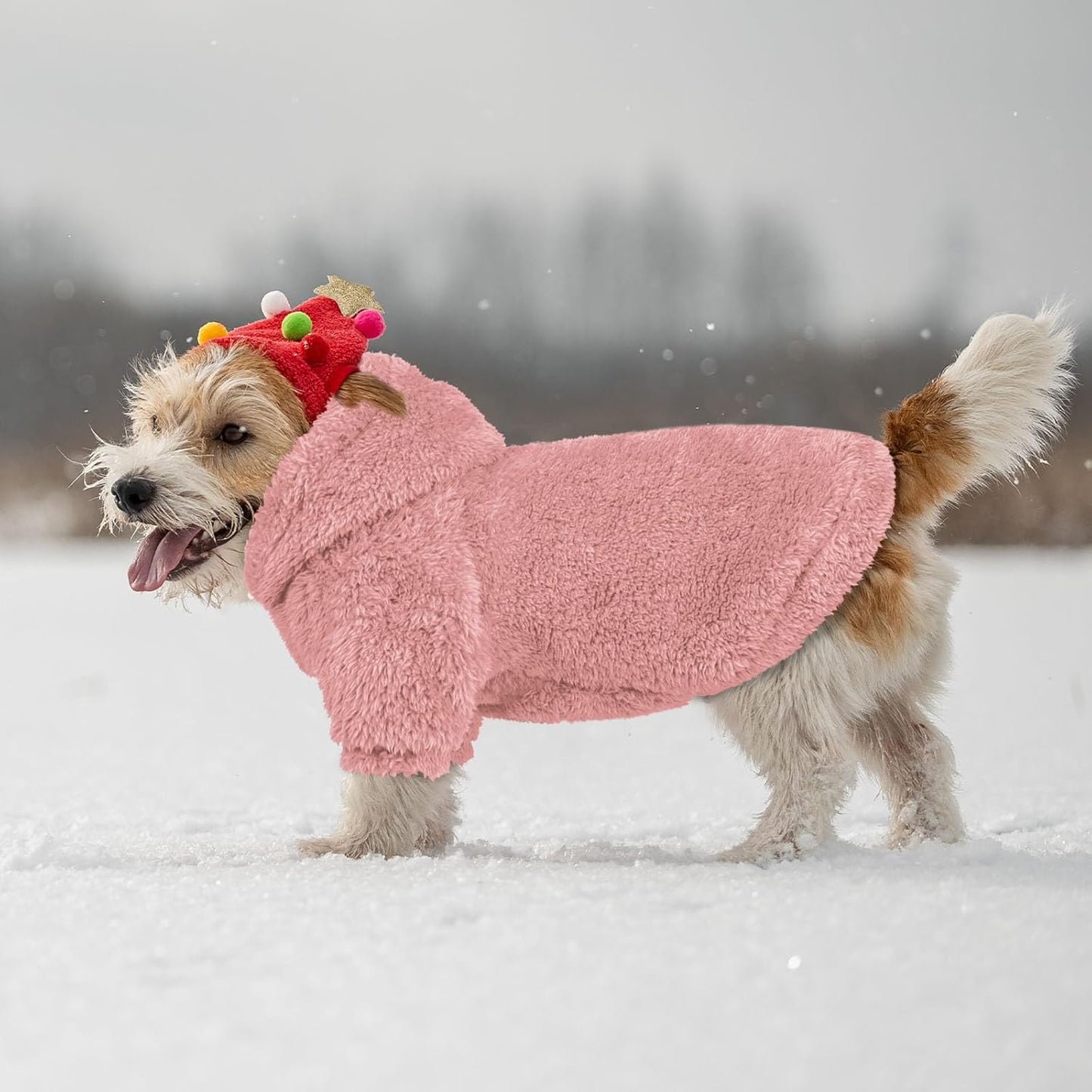 Fuzzy Dog Hoodie Dog Sweaters for Small Dogs Soft Double-Sided Plush Fleece Pet Sweater Clothes Coats Pet Hoodie Sherpa Hooded Sweatshirt(Pink-XS)