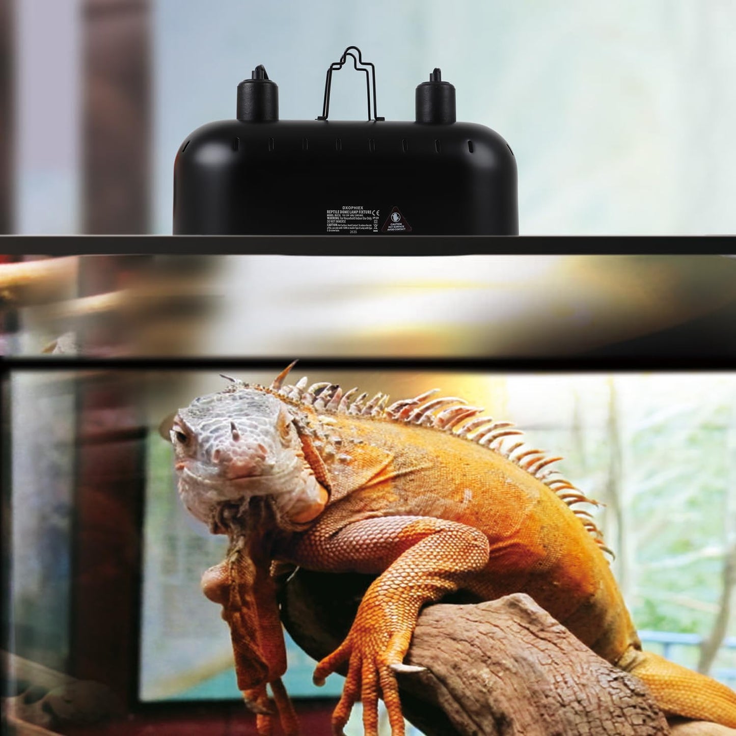 DXOPHIEX 15 inch Dual Reptile Light Fixture, Max 150W Dual Reptile Heat Lamp Fixture with 100W UVA UVB Sun Light & Ceramic Heat Emitter,Double Dome Lamp for Terrarium and Tortoise Habitat