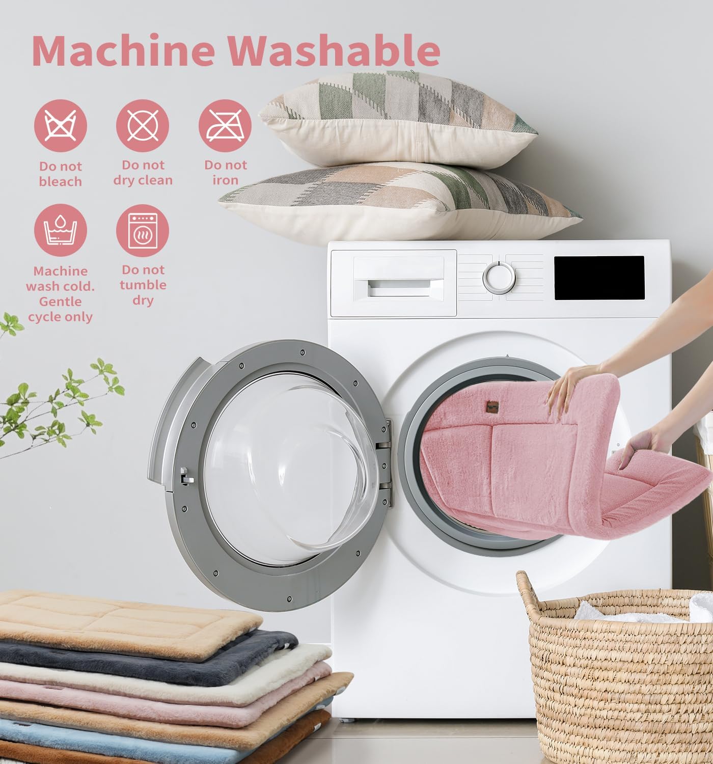 MADE 4 PETS Dog Crate Pad Bed for Large Dogs, Washable & Reversible, Anti-Slip Kennel Mat for Cozy Sleeping, Soft Fluffy Dog Bed for Indoor & Outdoor Use, 44"x32", Pink