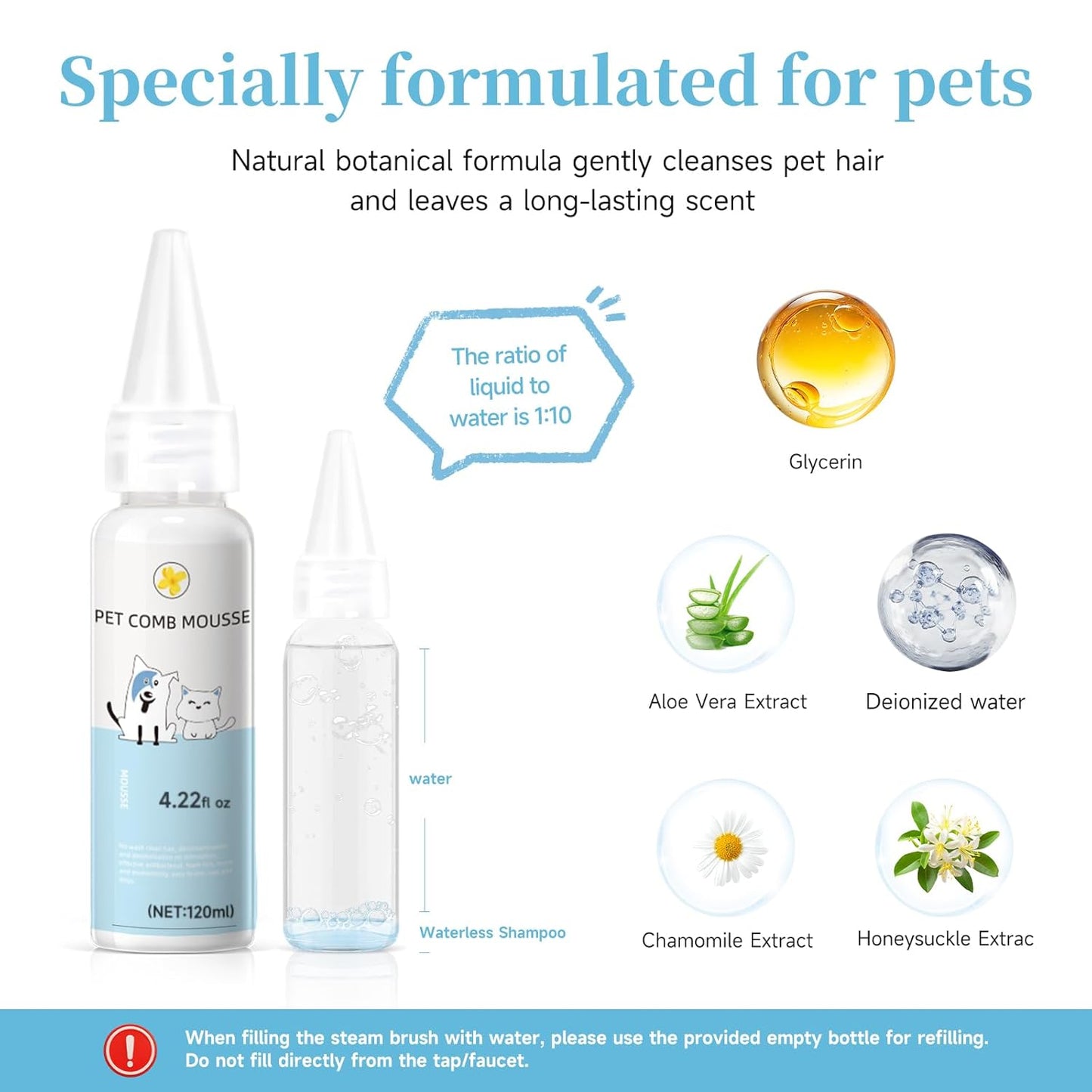 Cat Steam Brush, Pet Steam Brush for Cat & Dog, Mist Spray Comb, Spritz Defur Tool, Water Grooming Kit, Dog Hair Removal Steam Cleaner with Release Button-Contains 2*shampoo