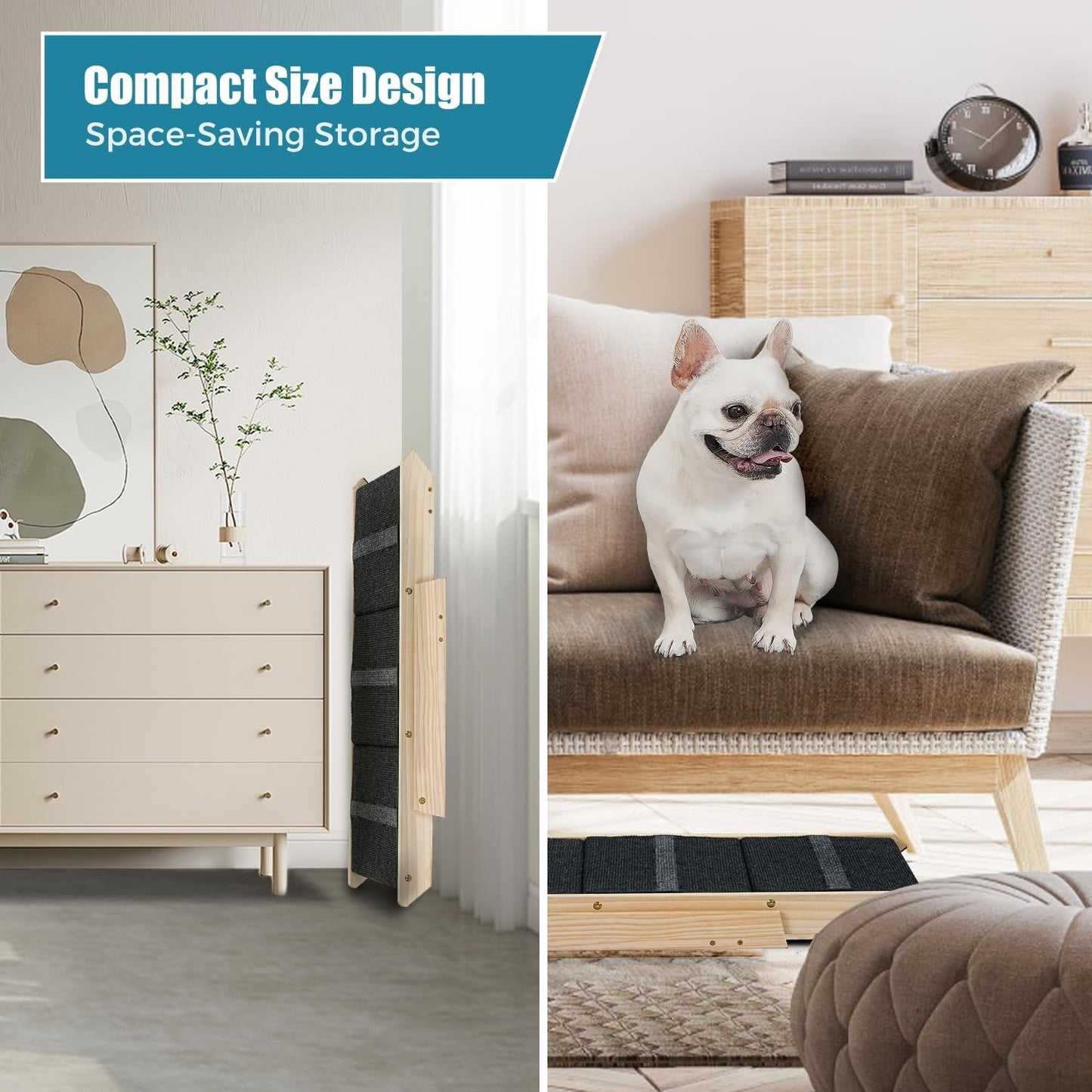 Wood Pet Stairs/Pet Steps for All Dogs and Cats - 2-in-1 Foldable Carpeted 3 Tiers Dog Stairs & Ramp Perfect for Beds and Cars - Portable Dog/Cat Ladder Up to 120 Pounds