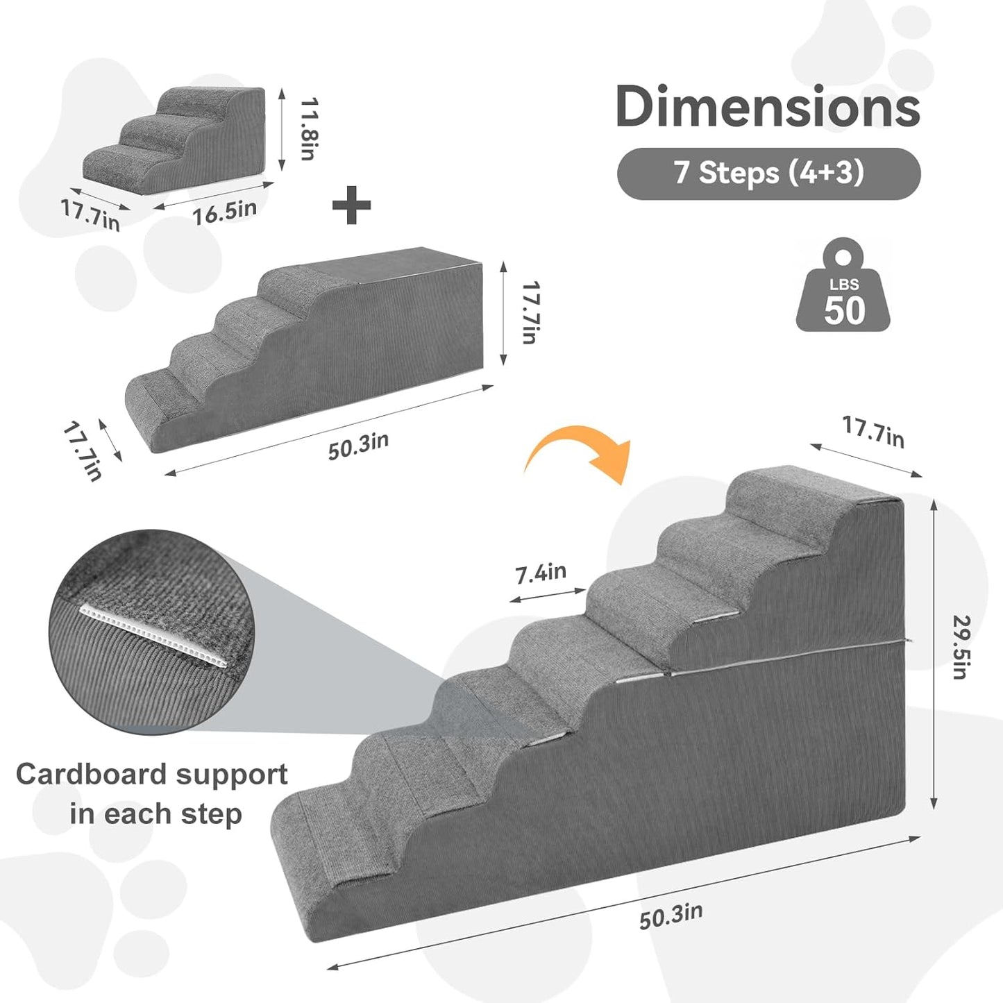 π³ π¦ππ²π½π Dog Steps for High Bed, 30'' High Dog Stairs for Small Dogs, Waterproof Pet Stairs for Small Old Large Dogs and Cats with Removable Cover & PE Support Board for Bed, Car or Couch