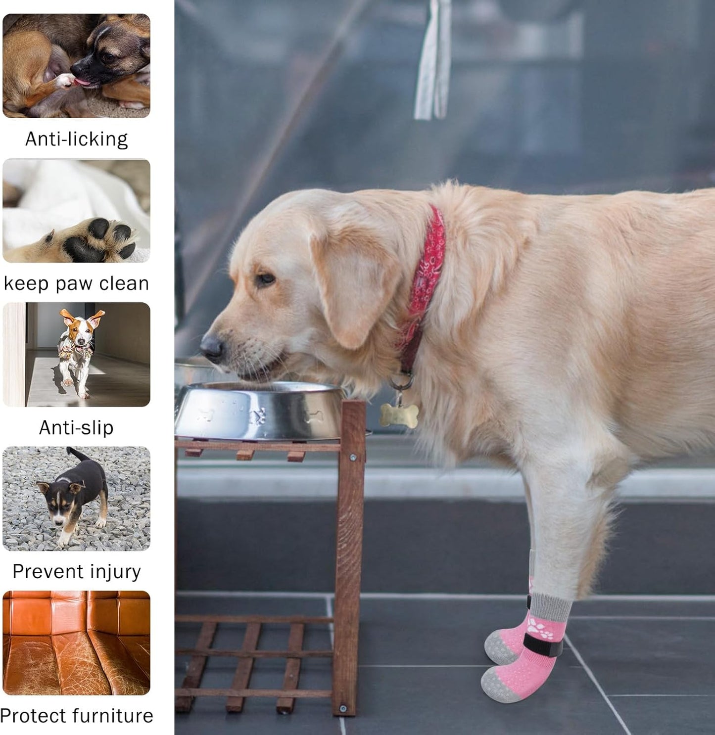 SCENEREAL Anti Slip Dog Sock to Prevent Licking Paws for Hardwood Floors, Boots & Paw Protector Shoes for Hot/Cold Pavement with Grippers, Double Sides Grips for Small Medium Large Senior Dogs, L