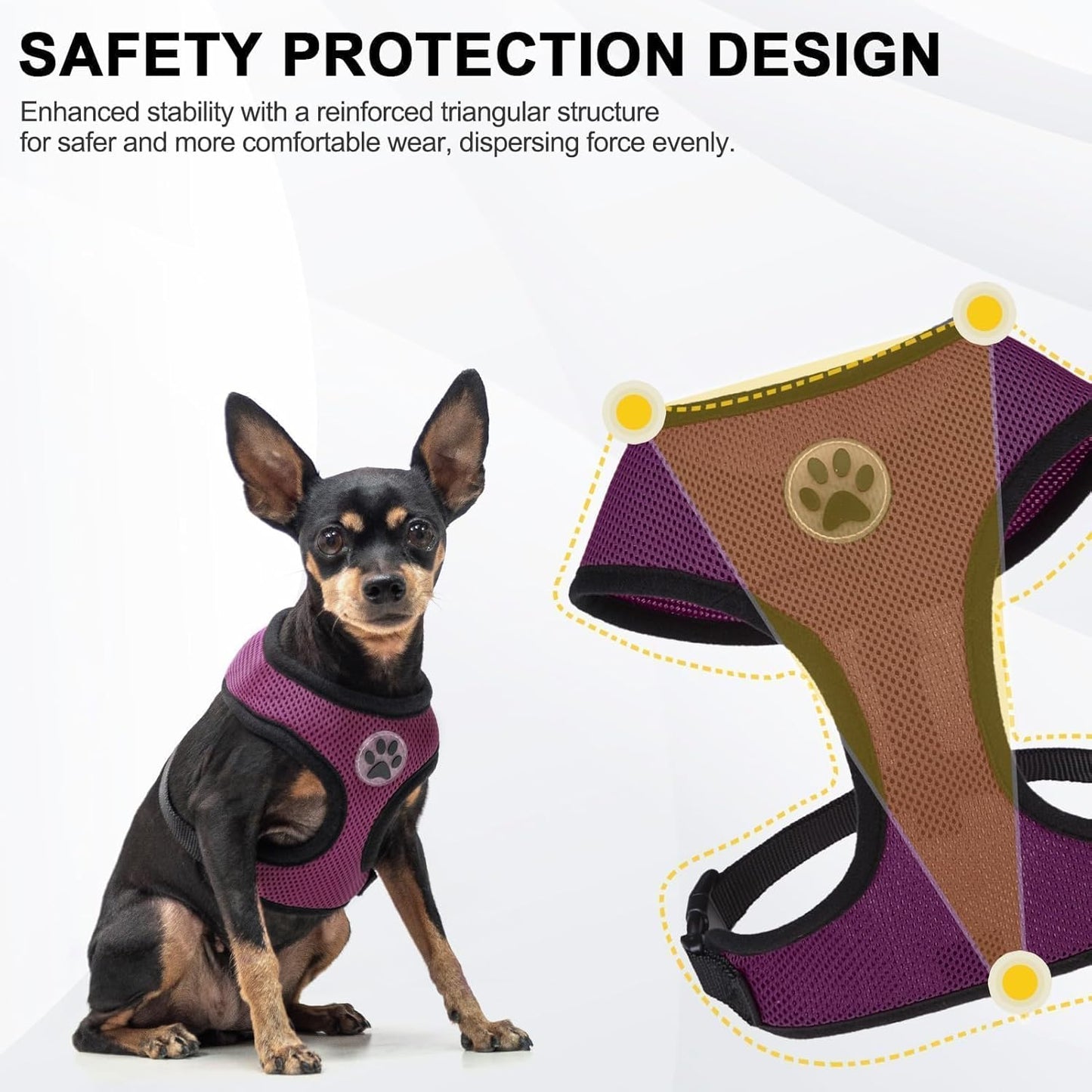 BINGPET Small Dog Harness - Breathable Mesh Puppy Cat Harnesses - No Pull Adjustable Dog Harness Dog Vest Harness for Small and Medium Dogs