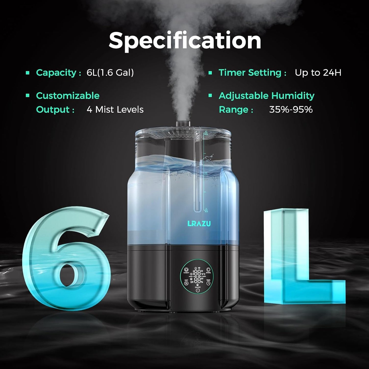 6L Humidifier for Plants, Reptile Mister System Foggers for Home Indoor, Smart Humidifier with Timer for Grow Tent, Mushroom, Houseplants, Reptile Tank and Accessories - 40H 22dB Remote Control