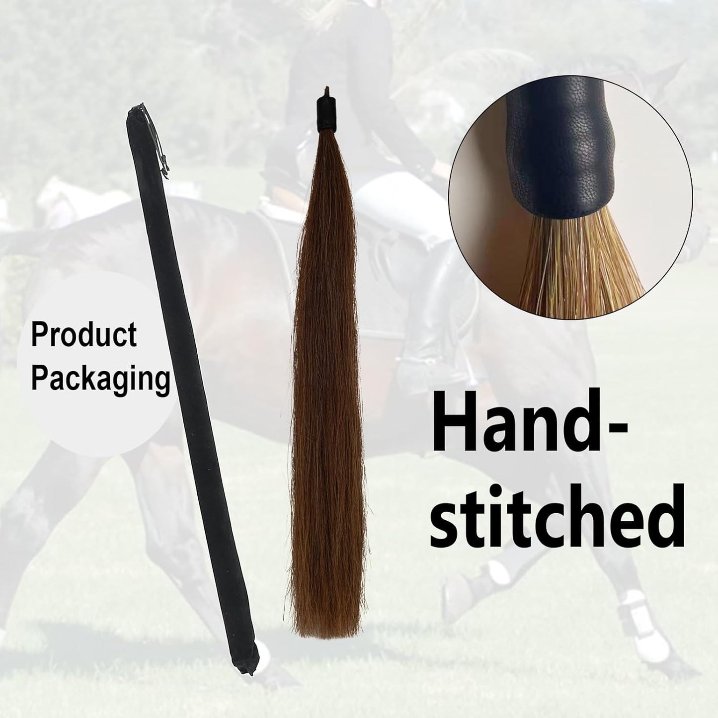 Horse Tail Extension with Braided Horsehair Loop, Blunt Cut Bottom, 3/8 lb, 28-30 inches (chestnut)
