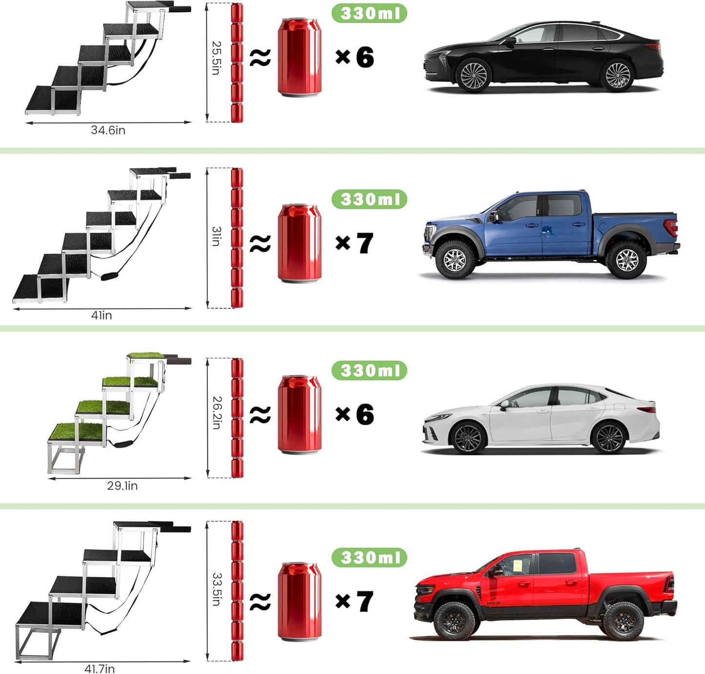 Sturdy 6-Step Aluminum Frame Dog Stair with 1680D PVC Fabric - Non-Slip, Lightweight & Portable - Ideal for Car, SUV, Truck Access - Black (106x80x43cm)