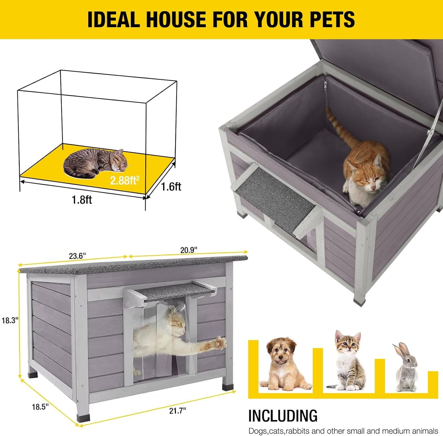 Cat House for Outdoor Cats Insulated Feral Kitty Shelter with Warm Liner for Winter Waterproof Rabbit Hutch for Bunnies,Cats