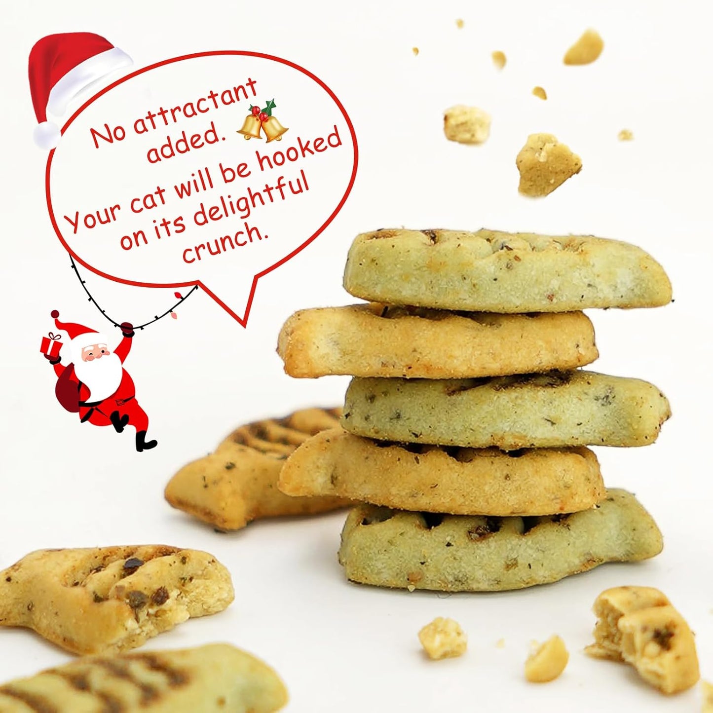 Christmas Catnip Cat Treats, Chicken and Salmon Flavor, Cat Gifts for Christmas, Crunchy Fish Shape Adult Biscuits, 16 oz