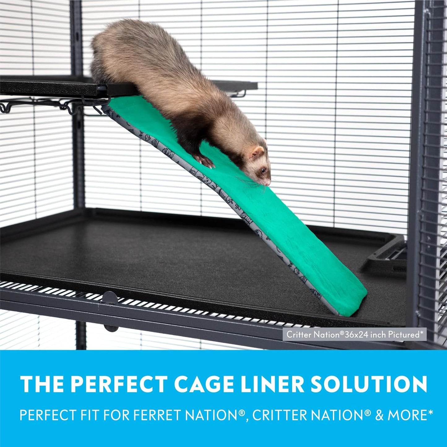Paw Inspired Fitted Fleece Liner for Ferret Nation, Critter Nation Cage for Ferrets, Rats, Chinchillas, Hedgehogs & Other Small Animals (Green, Ramp Cover)