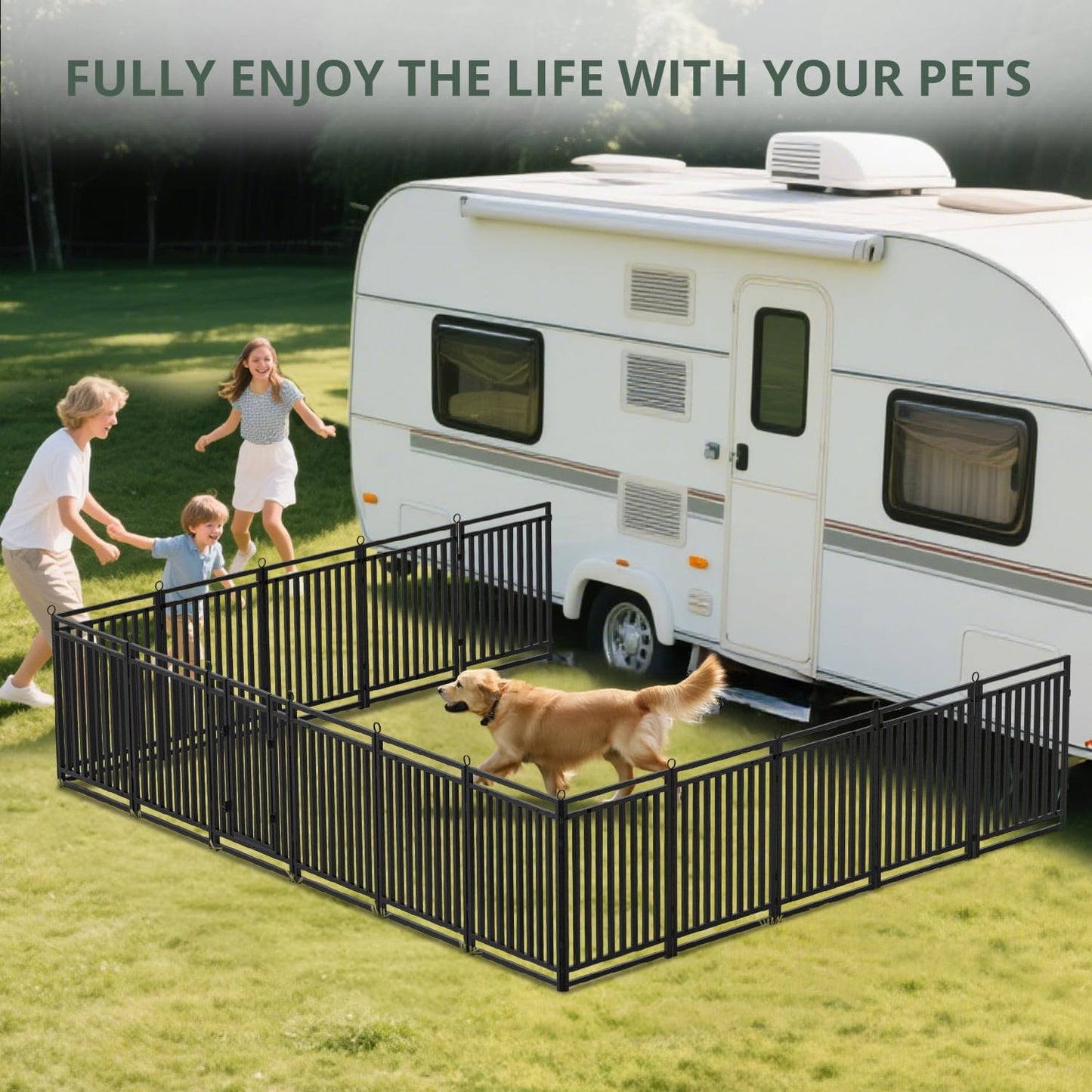 Dog Fence Outdoor Indoor, 32" Inch Height 32 Panels Dog Playpen for Large/Medium/Small Dogs Metal Dog Pen for Yard Camping and RV | Black-Silver